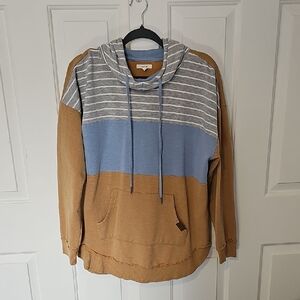 Maurices Striped Hooded Pullover Sweatshirt - Blue, Gray & Tan